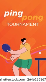 Illustration flat, woman playing ping pong, sports tournament. Table tennis competition, racket sports training, workout, sports hobby. Activity fitness, healthy lifestyle