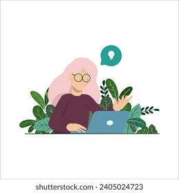 Illustration flat woman working vector