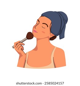 Illustration of flat women doing makeup. Beautiful girls with cosmetics, lipstick. Holding beauty product, cosmetic. Flat Illustration isolated on white background.