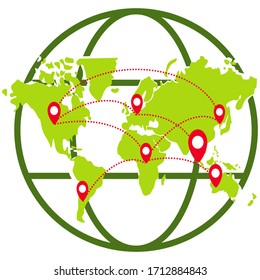 
Illustration of a flat world map. network design work through the internet network