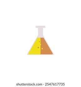 Illustration of a flat-design Erlenmeyer flask with yellow and brown liquids.