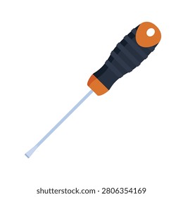 Illustration of a flat-head screwdriver with an orange and black handle, designed for various tasks around the home and workshop