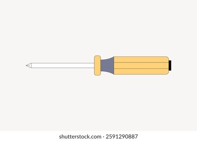 Illustration of a flathead screwdriver with a yellow handle. The screwdriver features a simple design. Yellow handle, flathead tip, screwdriver tool. Vector illustration.