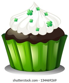 Illustration of a flavorful chocolate cupcake on a white background