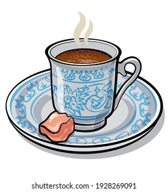Illustration of the flavour traditional turkish coffee on the white background