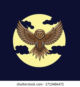 Ilustración de búho con luna en el fondo