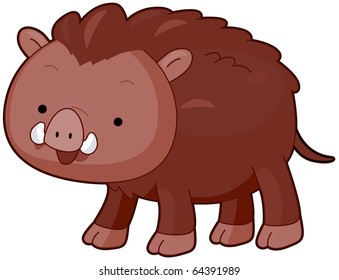 Illustration of a Fleshy Wild Board Flashing a Toothy Smile