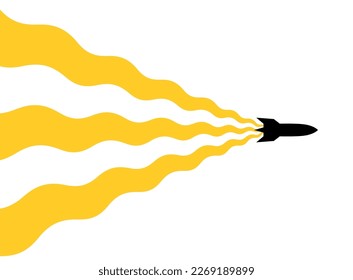 Illustration of a flight or launch of a rocket. Symbol of speed, flight or start. Attribute of space or force.