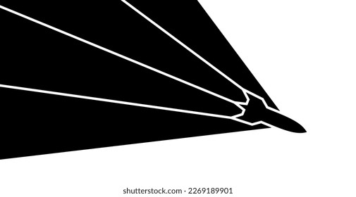 Ilustración de un vuelo o lanzamiento de un cohete. Símbolo de velocidad, vuelo o inicio. Atributo de espacio o fuerza.
