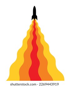 Illustration of a flight or launch of a rocket. Symbol of speed, flight or start. Attribute of space or force.