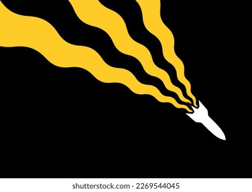 Ilustración de un vuelo o lanzamiento de un cohete. Símbolo de velocidad, vuelo o inicio. Atributo de espacio o fuerza.