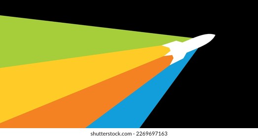 Illustration of a flight or launch of a rocket. Symbol of speed, flight or start. Attribute of space or force.