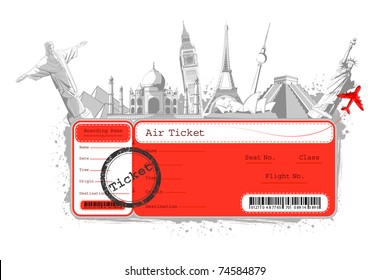 illustration of flight ticket with famous monument around the world svg