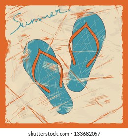 Illustration of flip flops on a retro background