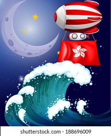 Illustration of a floating balloon with the flag of Hongkong