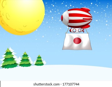 Illustration of a floating balloon with the flag of Japan