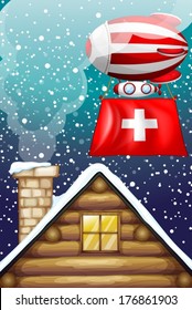 Illustration of a floating balloon with the flag of Switzerland