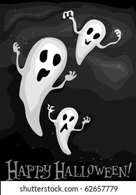 Illustration of Floating Ghosts Against a Gray Background