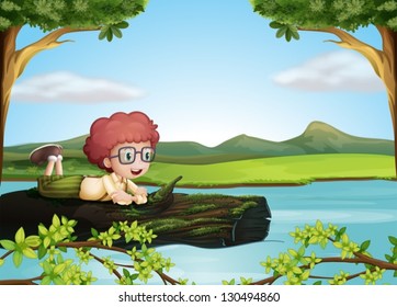 Illustration of a floating trunk with a boy