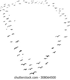 Illustration of a flock of birds in the shape of the letter d