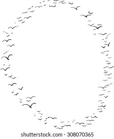 Illustration of a flock of birds in the shape of the letter o