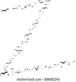 Illustration of a flock of birds in the shape of the letter z
