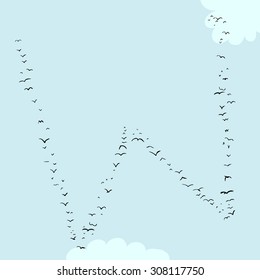 Illustration of a flock of birds in the shape of the letter w