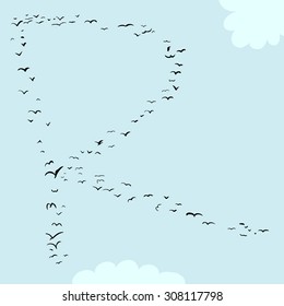 Illustration of a flock of birds in the shape of the letter r