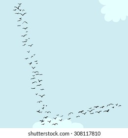 Illustration of a flock of birds in the shape of the letter l