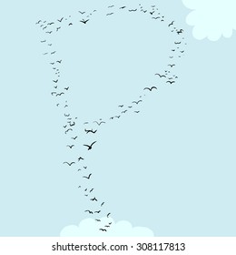Illustration of a flock of birds in the shape of the letter p