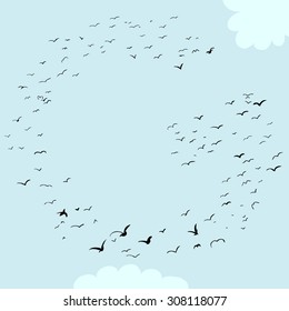 Illustration of a flock of birds in the shape of the letter g