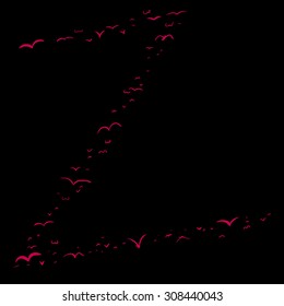 Illustration of a flock of birds in the shape of the letter z