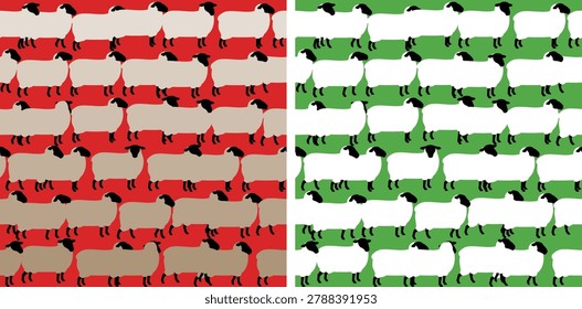 illustration of a flock of Suffolk sheep in a procession.