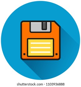 Illustration of floppy disk circle blue icon