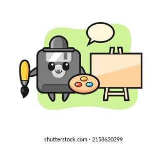 Illustration of floppy disk mascot as a painter , cute style design for t shirt, sticker, logo element