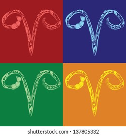 illustration of Floral aries zodiac sign in different colors