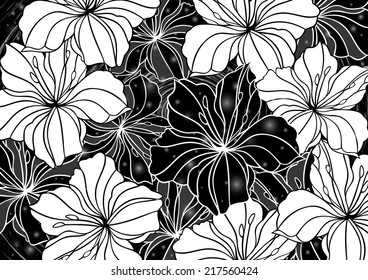 Illustration of floral background with banner and grunge texture 
