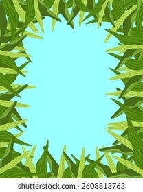 Illustration of a floral background featuring various tulips leaves, with a copy space. Ideal for banners, covers, greeting cards, invitations, posters, and other design templates. Hand-drawn vector
