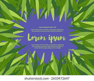 Illustration of a floral background featuring various tulip leaves, with a text placeholder. Ideal for banners, covers, greeting cards, invitations, posters, and other design templates. Hand-drawn