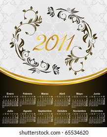 Illustration Floral Calendar for year 2011, in Spanish. Week starts on Monday - vector