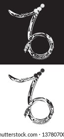 illustration of Floral capricorn zodiac sign in white and black colors