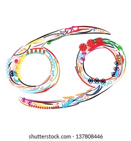 illustration of Floral colorful cancer zodiac sign