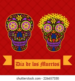 Illustration of floral Decorated skull for Dia De Los Muertos, Day of The Dead Celebration background