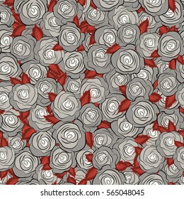 Illustration of floral decoration. Seamless vector pattern with neutral roses. Design of flowers in vintage style.