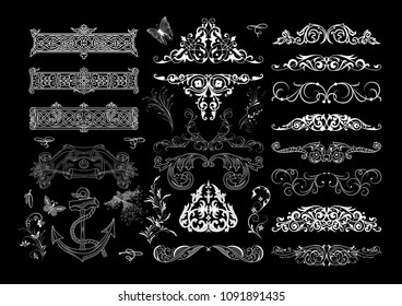 Illustration of floral design elements, dividers or borders
