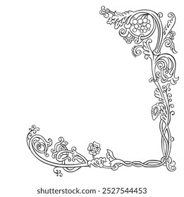 illustration floral e fairy tale coloring, frame for text, border line