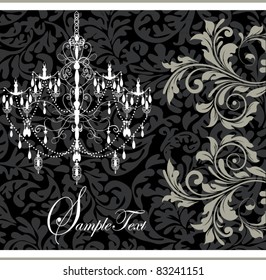 illustration with floral elements and chandelier