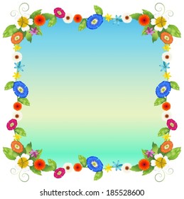 Ilustración de una plantilla vacía con flores sobre un fondo blanco