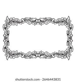  Illustration of floral frame with black and white bacgkround