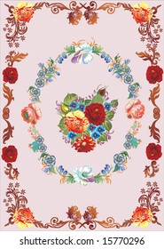 illustration with floral frame decoration on pink background
